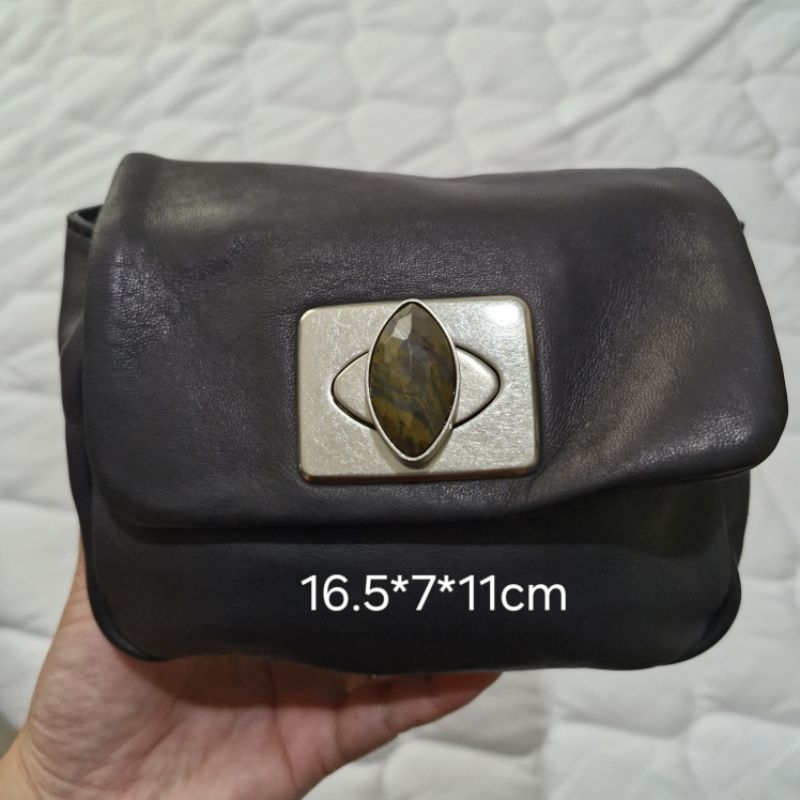 Tas sling mini tas ketek rantai kulit Rabeanco rare Navy