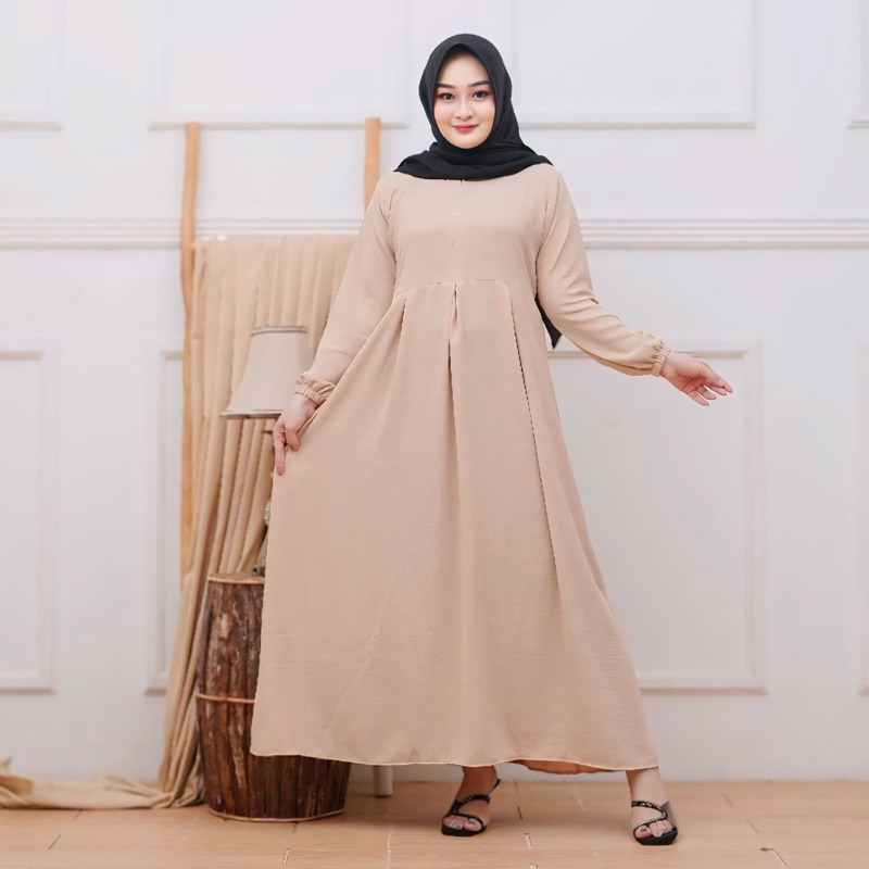 GAMIS NIKITA CRINKLE AIRFLOW PREMIUM TERBARU DRESS CHIBI-Coklat Susu