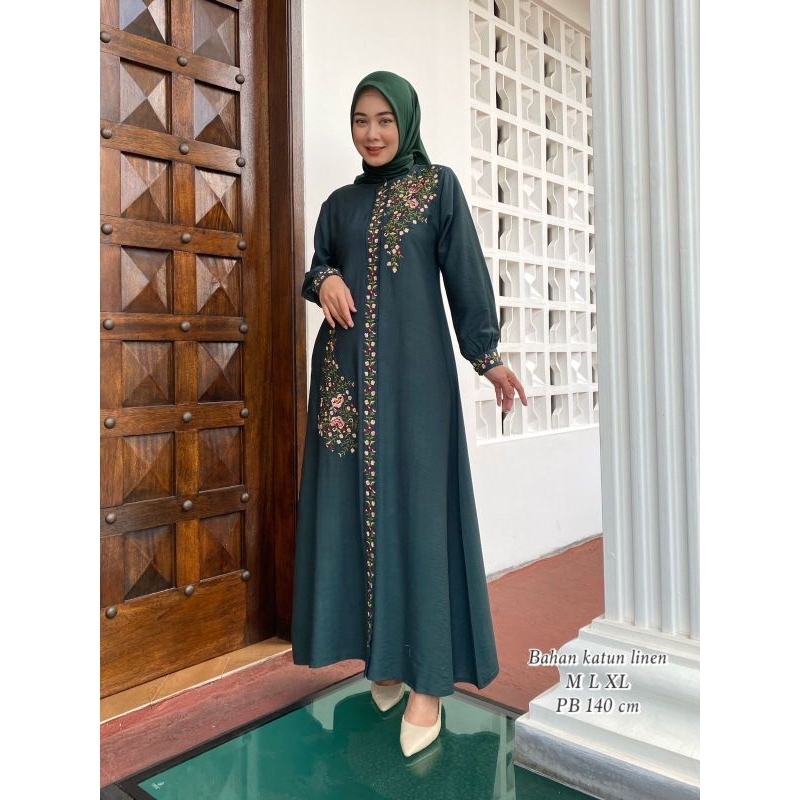 gamis selia katun linen bordir //pesta//wisuda//kondangan//seragaman