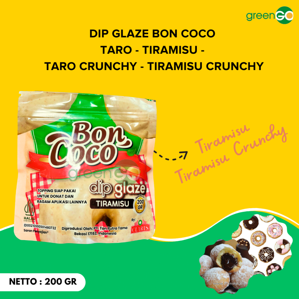 

TOPPING DONAT 200 GR BON CHOCO DIP GLAZE TARO - TIRAMISU - DARK CHOCO