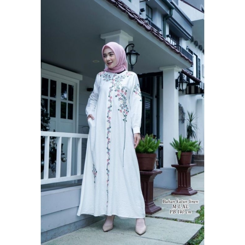 gamis larisa bahan toyobo linen bordir//wisuda//gamis//seragaman//muslim//pesta