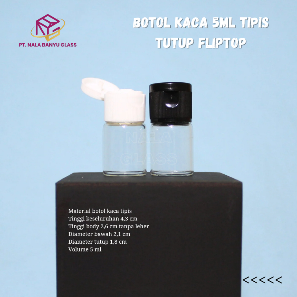 botol kaca 5ml bening tutup fliptop / botol tester 5ml