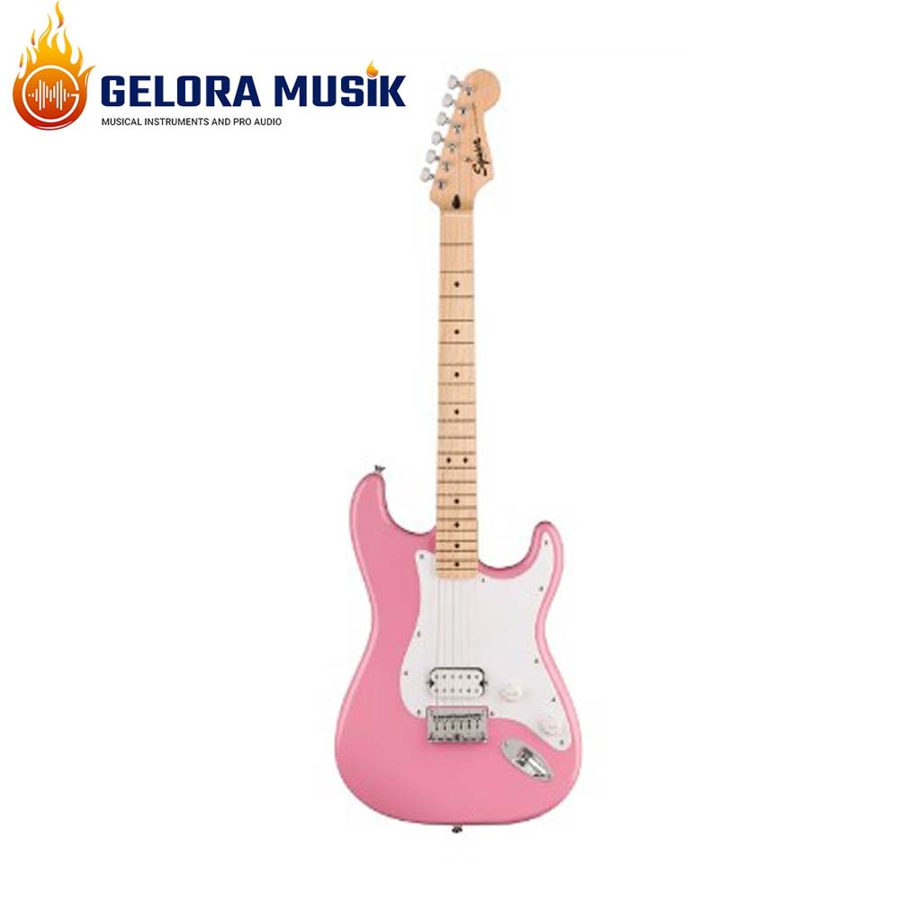 Gitar Elektrik Squier Sonic Stratocaster HT H w/White Pickguard, Maple FB, Flash Pink