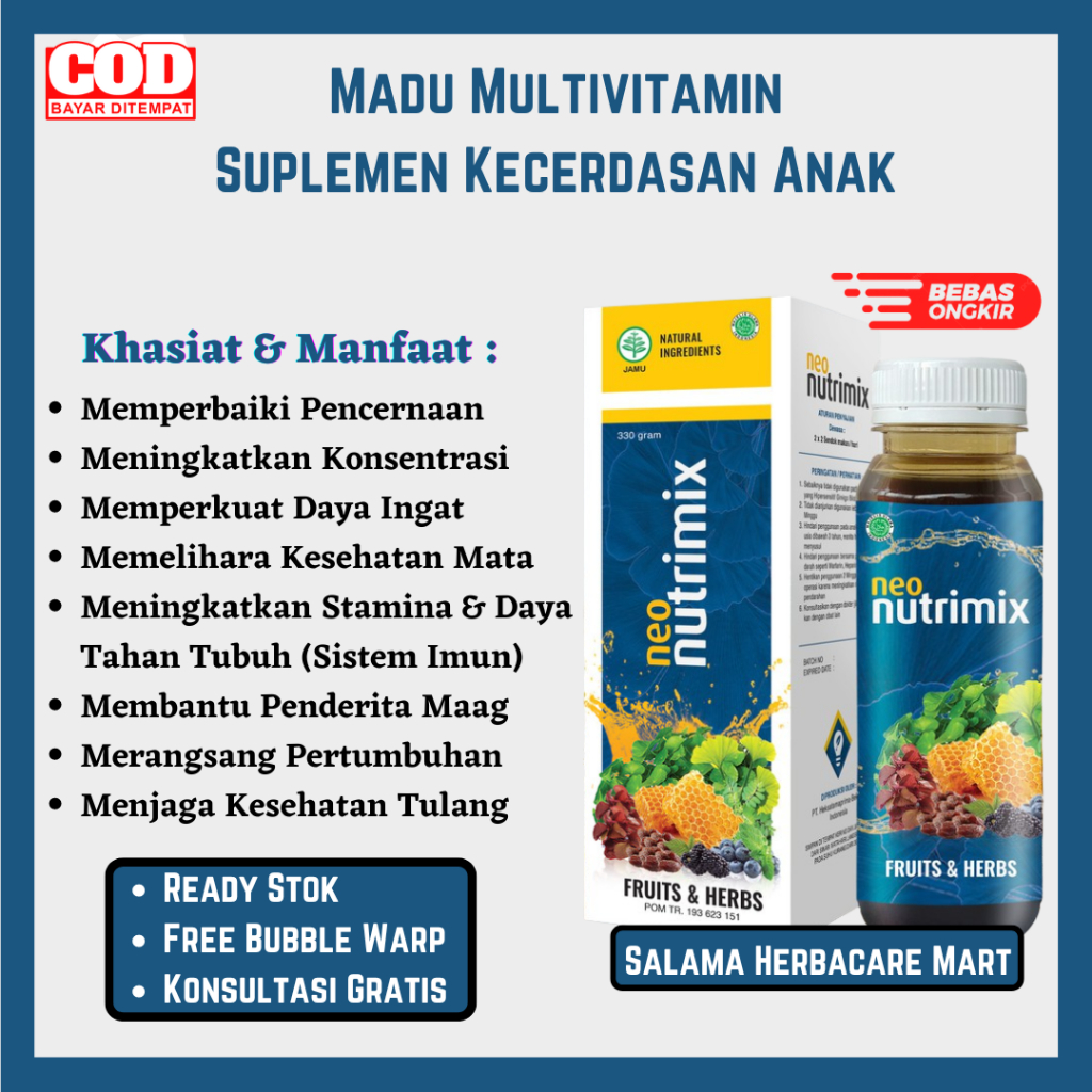 

Madu Neo Nutrimix 330gr Madu Multivitamin Nutrisi Otak Daya Ingat dan Bantu Jaga Daya Tahan Tubuh Anak