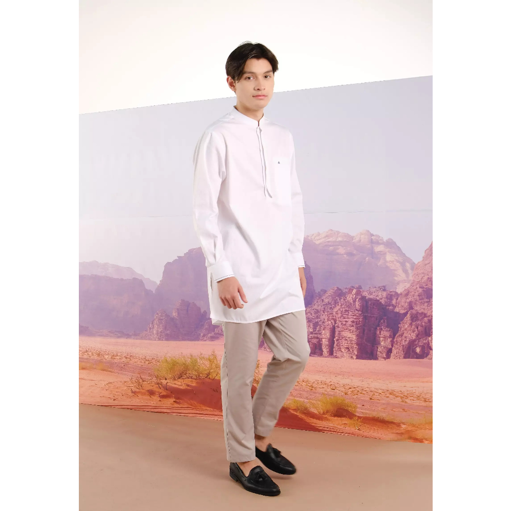Shafira - Jorgi Menswear - White | Baju Koko Atasan Tangan Panjang Pria
