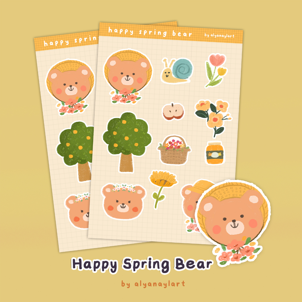 

Stiker Journal Lucu Happy Spring korean bear