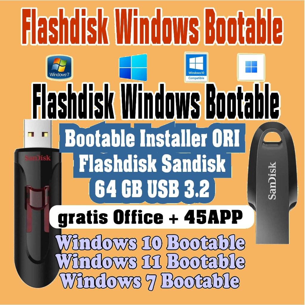 Flashdisk Windows 10 7 11 8 Installer ORI Flashdisk Ori 64 GB 32 GB 16 GB USB 3.0 2.0