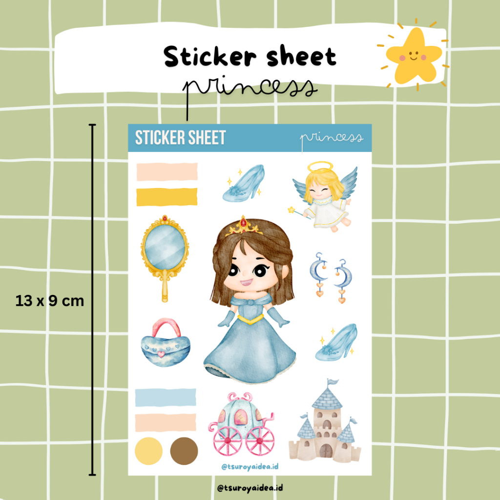 

SS029 - Princess Sticker Sheet, Sticker Journal Lucu Aesthetic