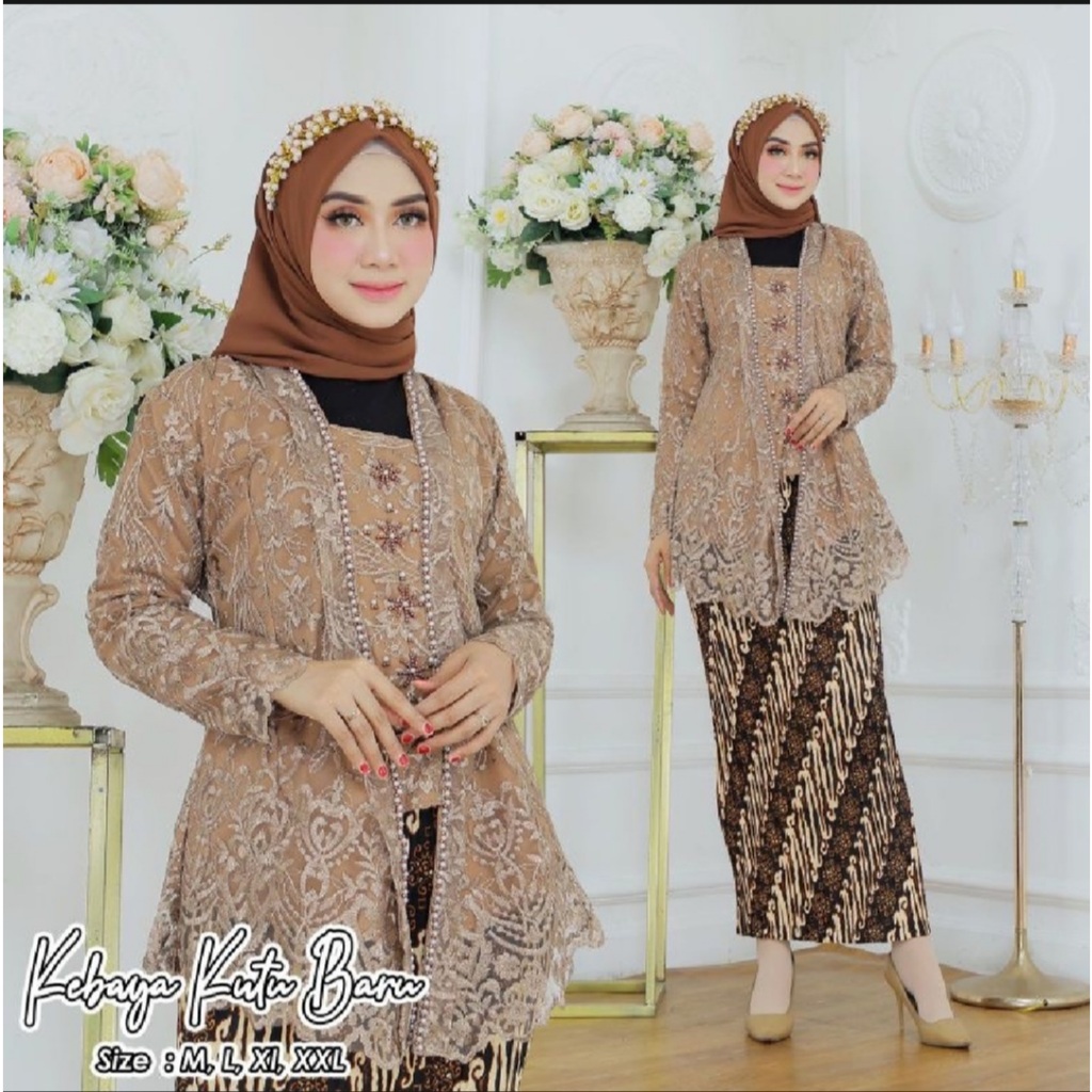 KEBAYA KUTUBARU PAYET BAHAN BROKAT TILLE MUTIARA TERBARU
