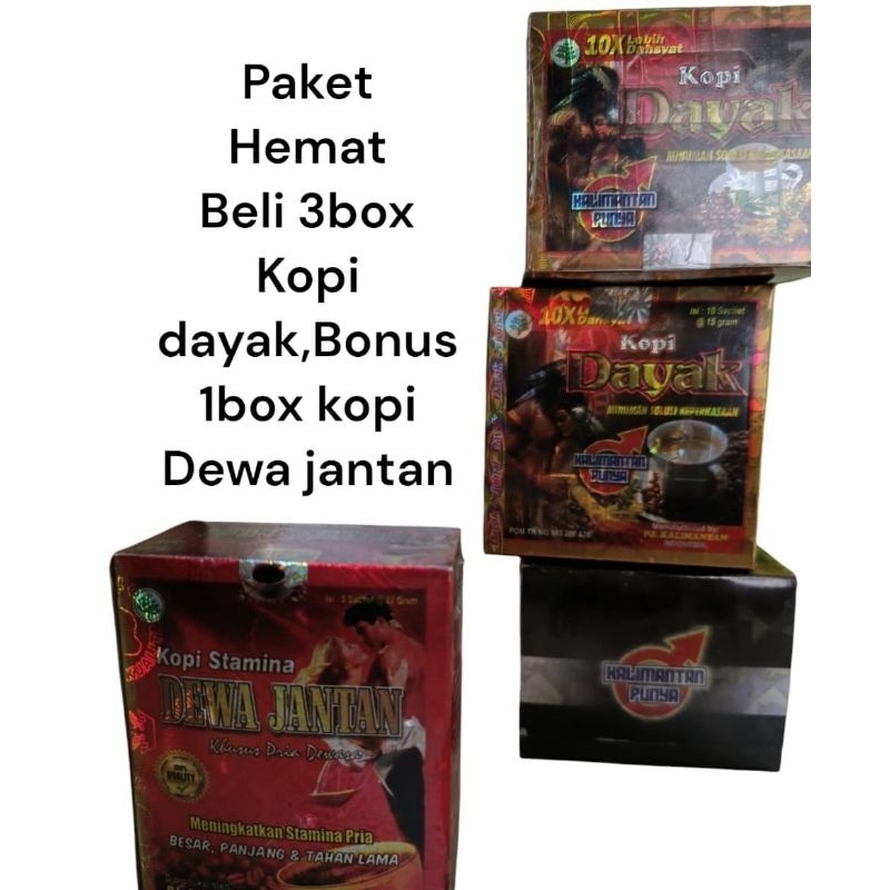 

Kopi dayak ORIGINAL{paket hemat beli 3box bonus kopi dewa jantan isi 5 sachet}