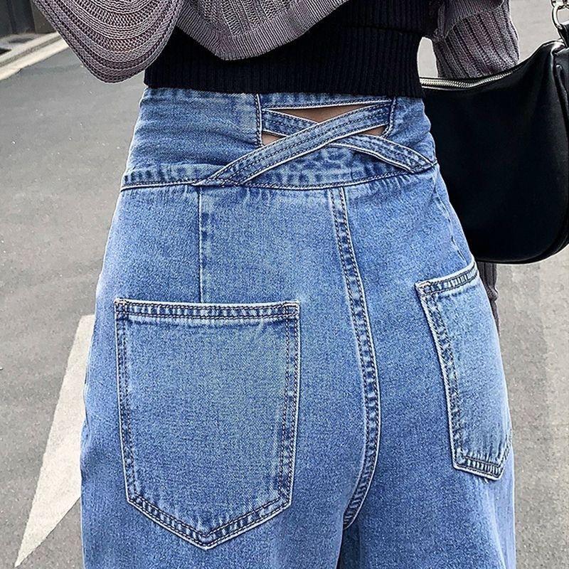 Celana Panjang Jeans HighWaist Kulot Tali Silang Belakang Wanita Variasi 2 Kancing Premium Loose Cel