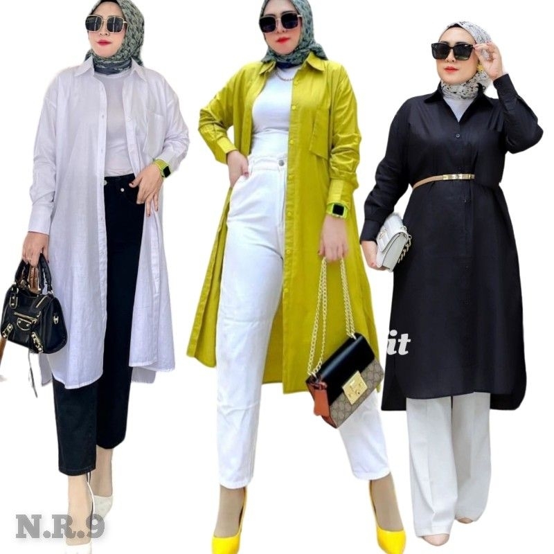 LONG TUNIK POLOS LIDYA BY KEAN OUTFIT | TUNIK KATUN WARNA HITAM PUTIH  LEMON