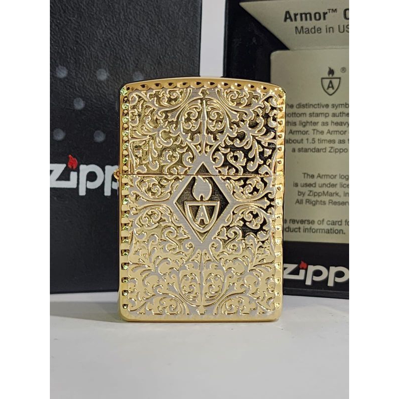 Original Zippo Armor Mosaic Armor Logo Silver Gold Plated 2 sisi