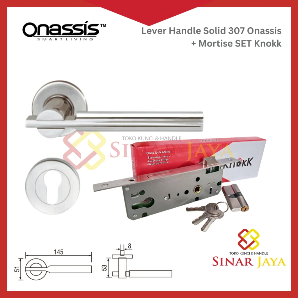 Lever Handle Set Onassis Solid 307 + Mortise 40MM + Cylinder 60MM