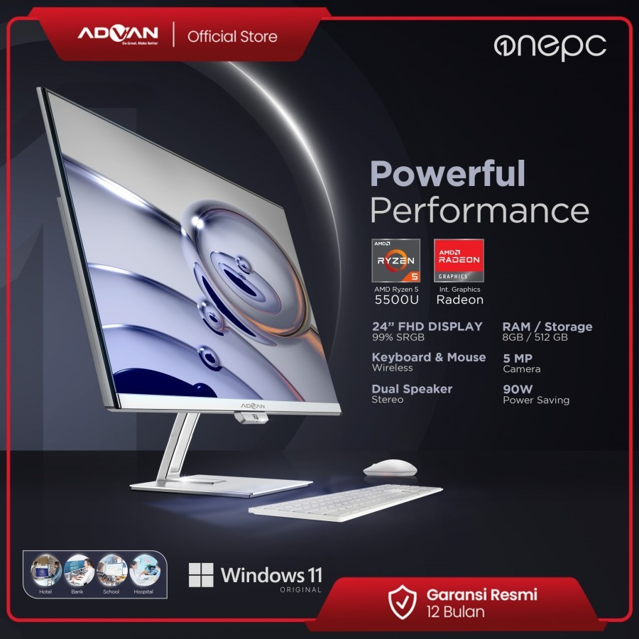 Advan All In One PC AIO OnePC AMD Ryzen 5 5500 U 8GB/256GB Windows 11