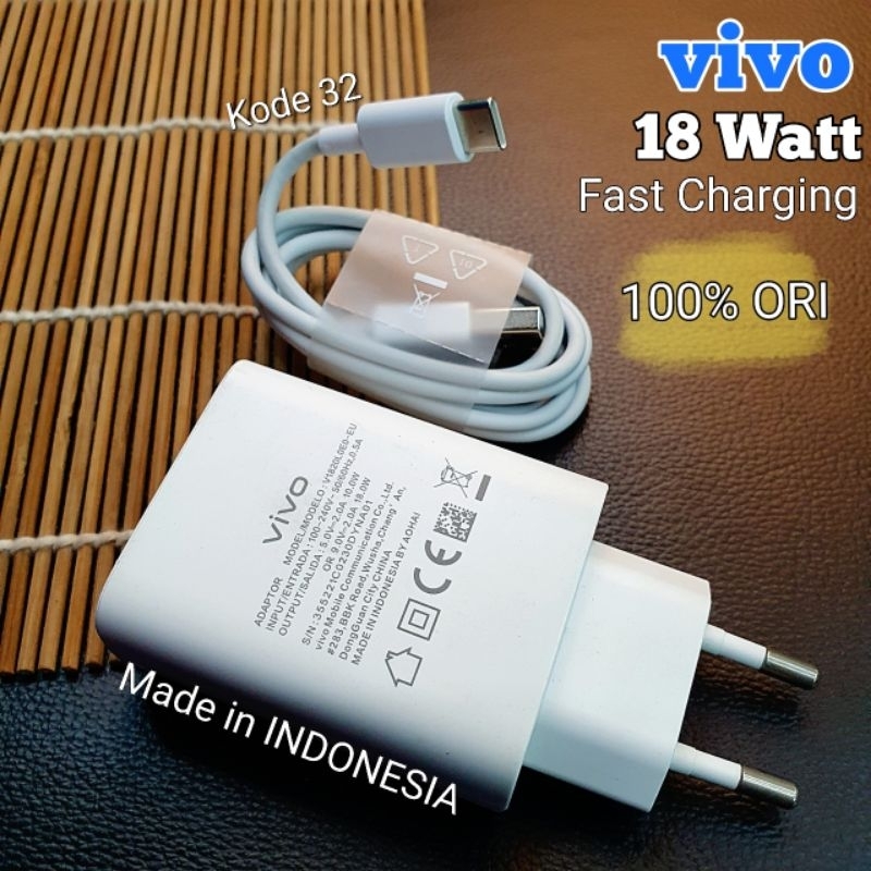 Charger VIVO 18W Made in INDONESIA Bawaan HP S1 Y51s Y70e Y73s Z1 Pro Z2Pro X23 Fast Charging Type C