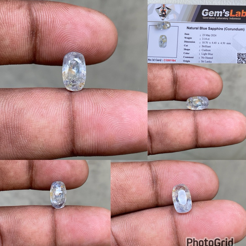 Natural Blue Sapphire Ceylon Srilanka Batu Blue Safir cylon srilangka No Heat CT 3.14 Dim 10.70x6.40
