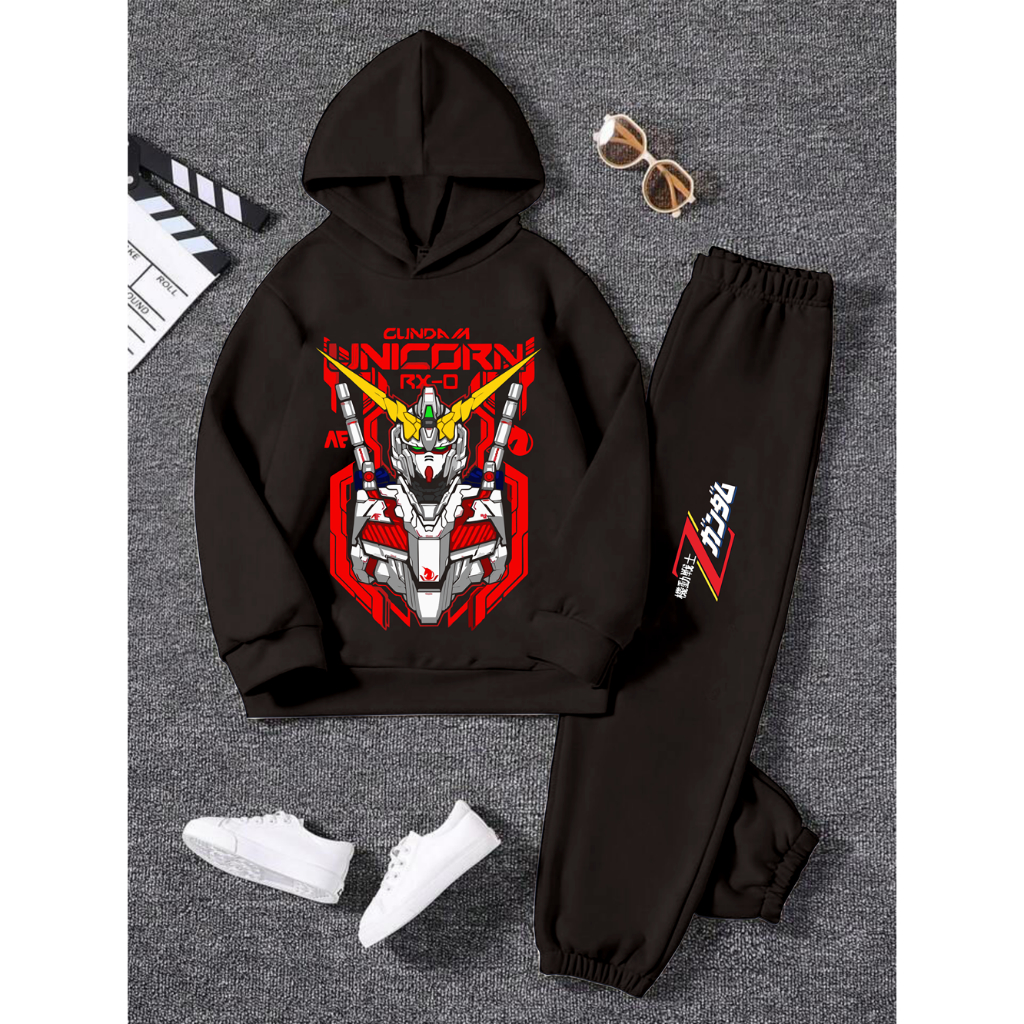 GG Setelan Sweater Hoodie Topi Anak Remaja Gambar Unicorn Gundam