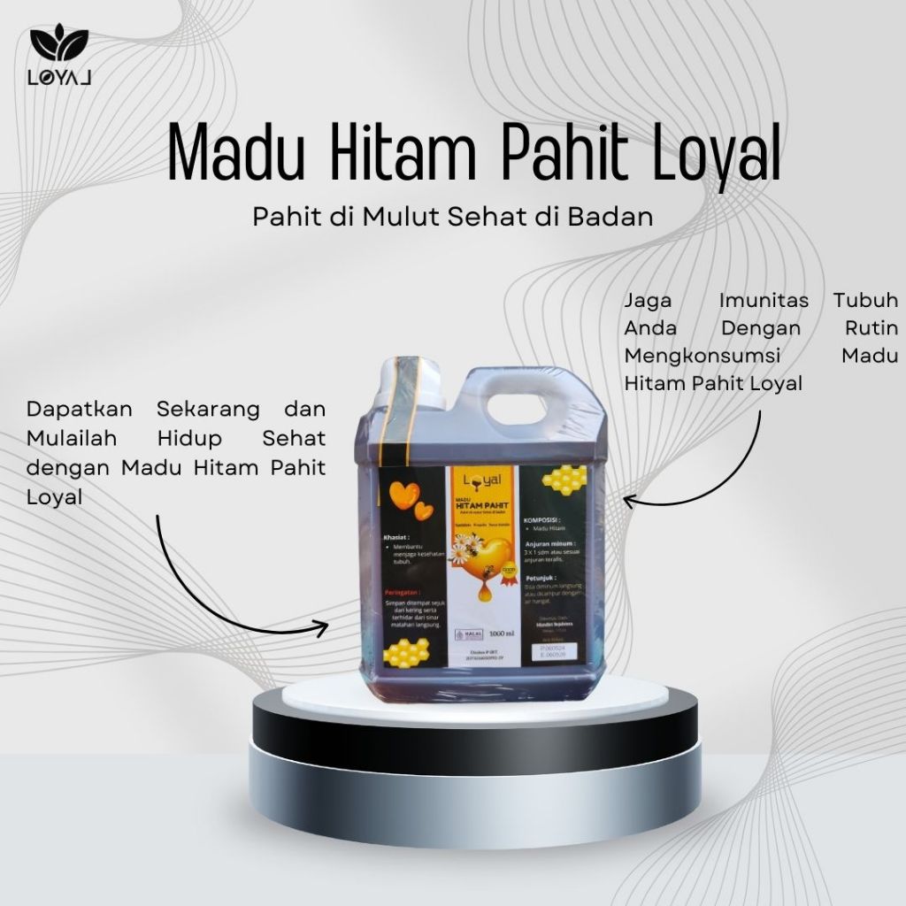

Madu Hitam Pahit Loyal Premium plus Sambiloto - Propolis - Daun Insulin Netto1kg