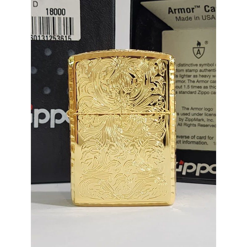 Original Zippo Armor Floral Arabesque Bordir Gold Plated 18k 5 sisi