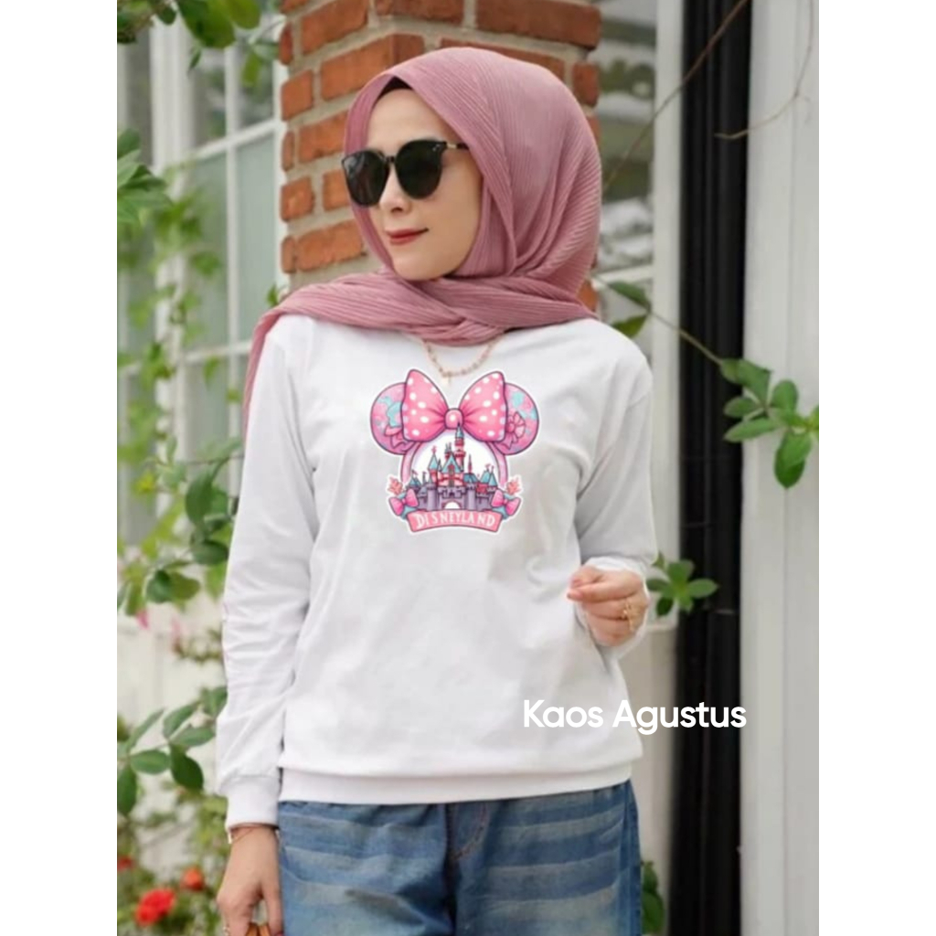 Kaos Agustus Wanita Lengan Panjang DisneyLand / Atasan Wanita Manset Lengan Panjang Terbaru