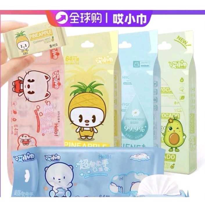 Tisu Basah Mini Karakter 1 Pack Isi 8 Pcs | Tisu Basah Travel Non Alkohol | Tisu Basah Mini Isi 8 Sh