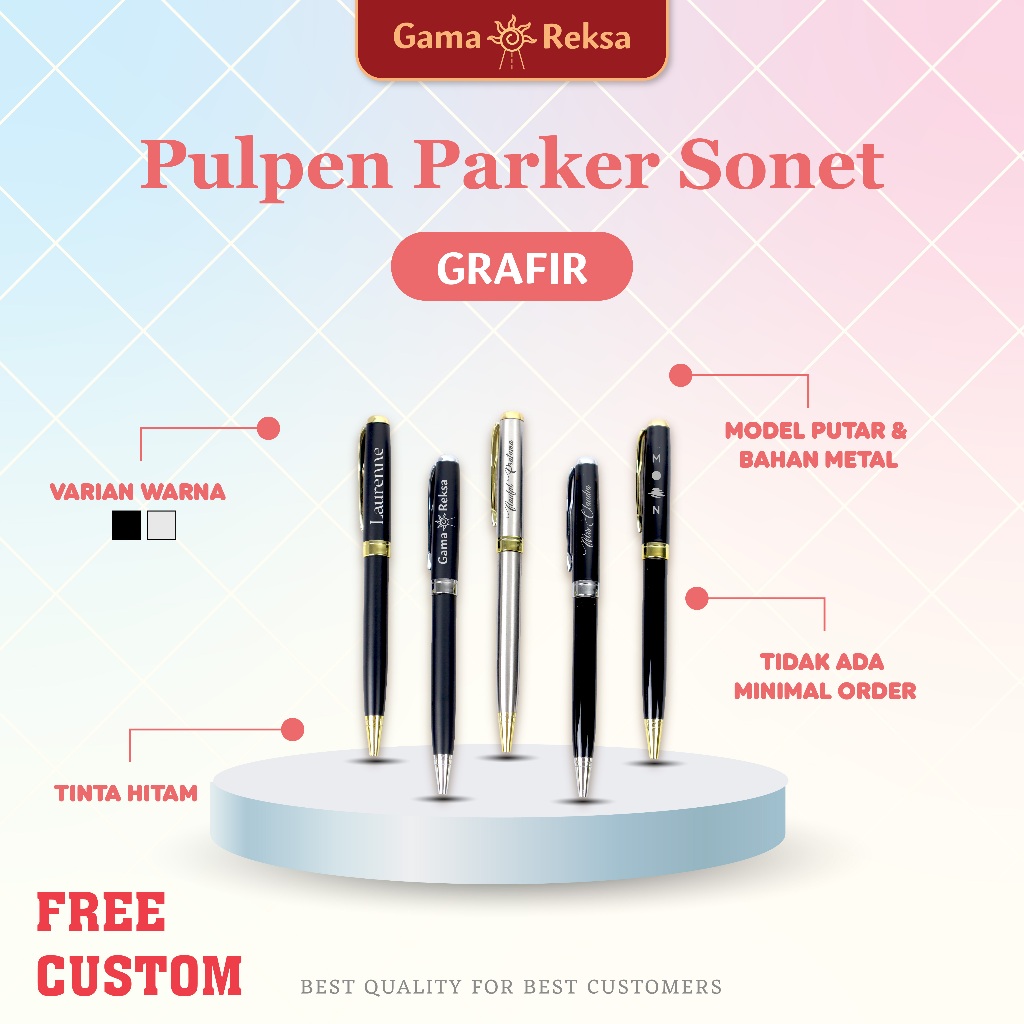 

( SEHARI JADI )Pulpen Custom Grafir Pulpen Metal Model Parker Sonet Souvenir/Promosi