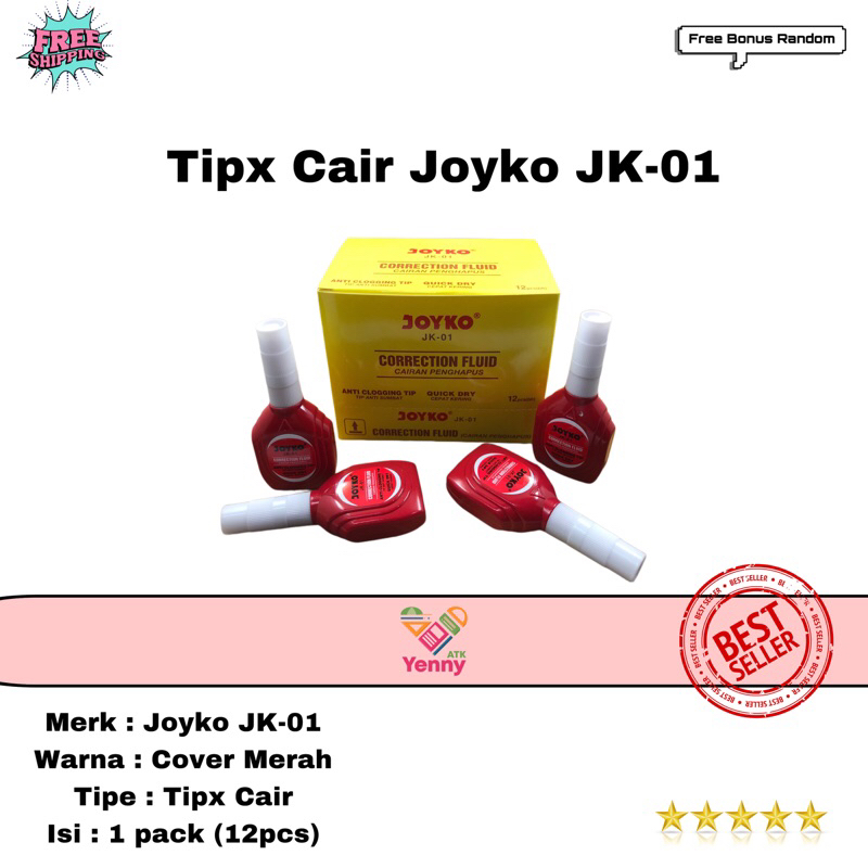

Tip X Cair Joyko JK-01 / Correction Fluid Joyko JK-01 Quick Dry ( Cepat Kering) 1 Pack Isi 12 Pcs