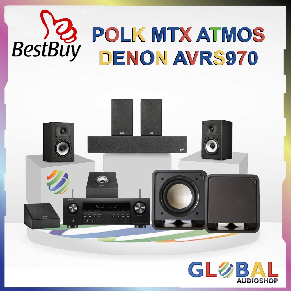 Paket Denon Atmos 5.2.2 Home Theatre AVRS970H Polk Audio Monitor MXT-15 MXT-20 MXT-35 MXT-90 AVR-S97