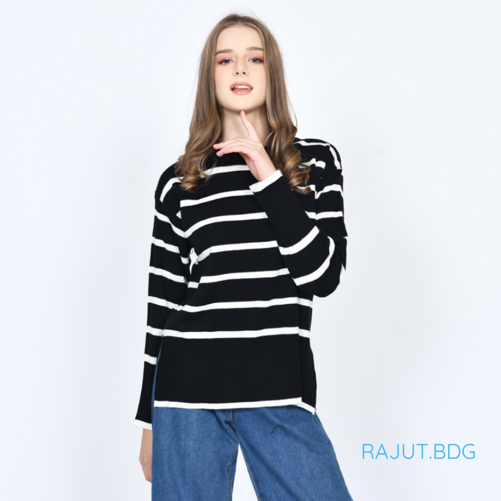 RAJUT.BDG Sweater Rajut Oversize - Baju Atasan Wanita Motif Haru Stripe