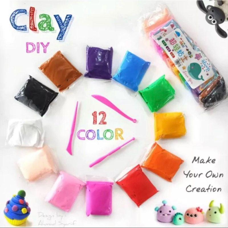 CLAY MAINAN ANAK ISI 12 PCS/ MAINAN EDUKASI LILIN ANAK/ POLYMER MAGIC CLAY