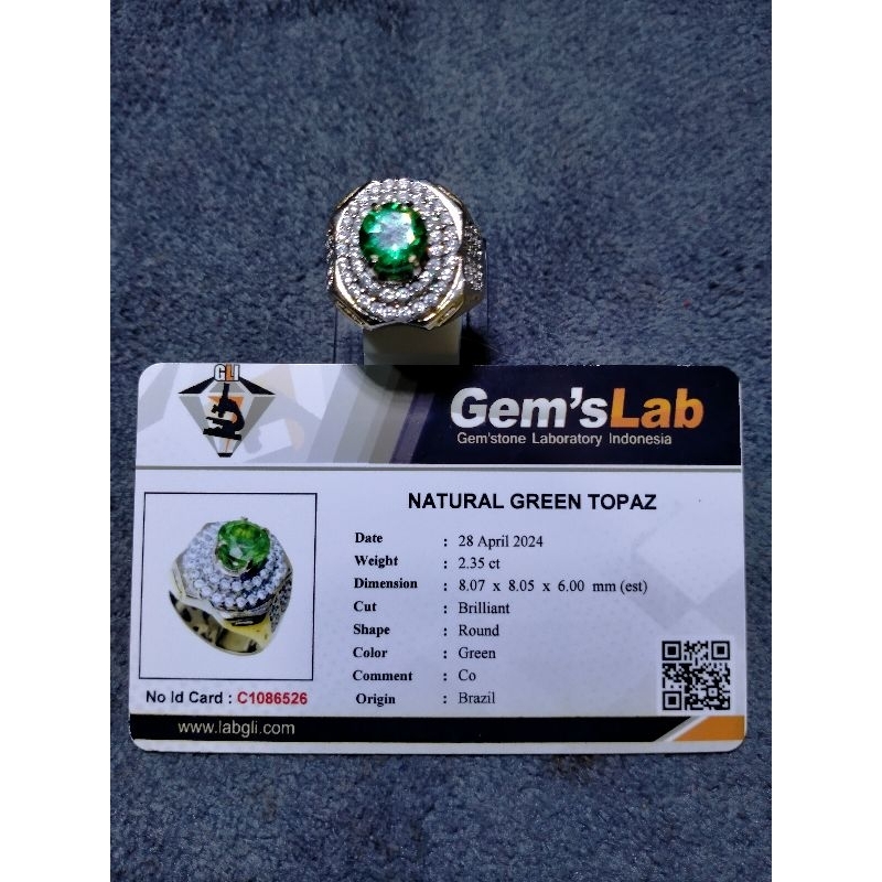 Cincin batu permata natural green topas