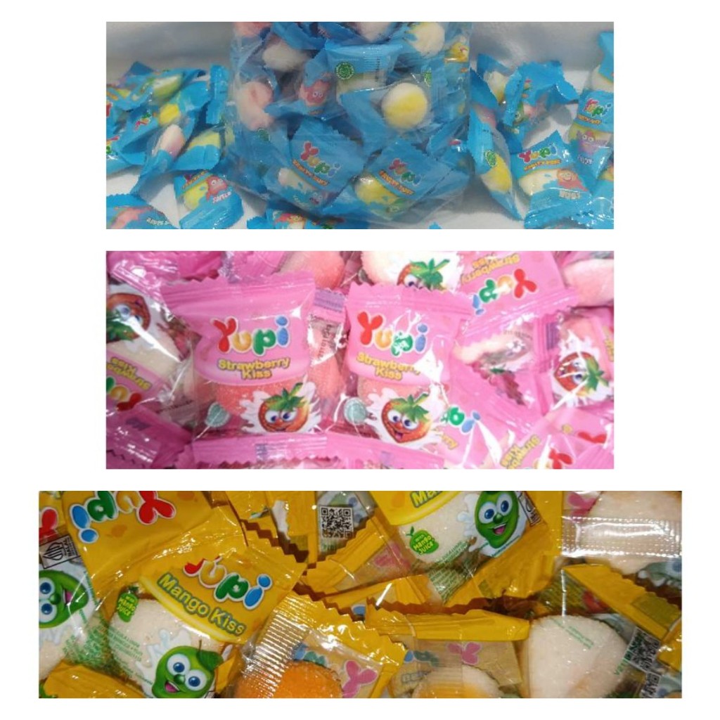 

RB Aneka Yupi Reseller 250 Gram rasa Kiss Strawberry Stoberi, Mango Kiss & Fruity Puff Expired 2027