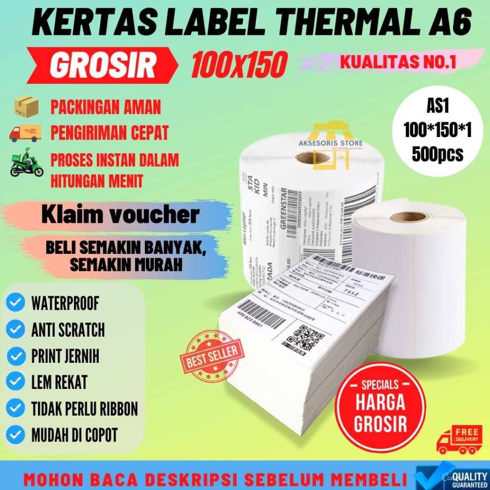

Promo Sale GROSIR KERTAS THERMAL LABEL STICKER 35PCS 5PCS UKURAN A6 1X15