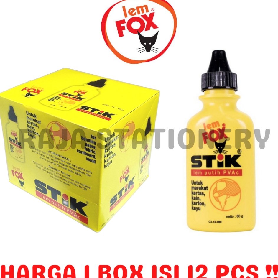 

LEM FOX STICK 6gr GLUE BOTOL LEM CAIR PUTIH KAYU PVAC KES 12PCS