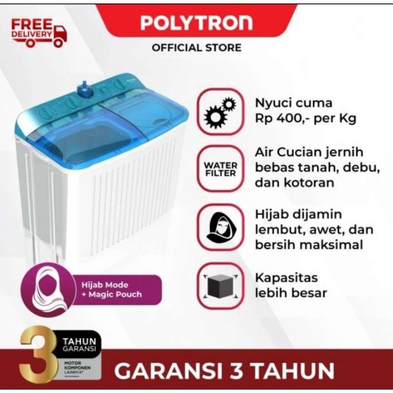 MESIN CUCI POLYTRON PWM 7072 / POLYTRON MESIN CUCI 2 TABUNG GIANT SERIES HIJAB PWM 7072 [7 KG]