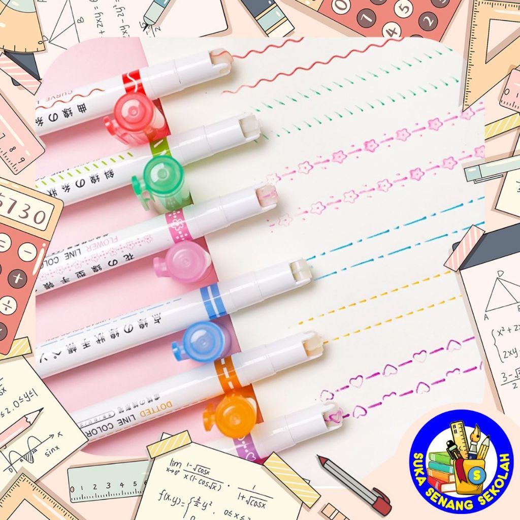 

1 Set 6 Pcs Spidol Garis Motif / Roller Pen Highlighter S0251