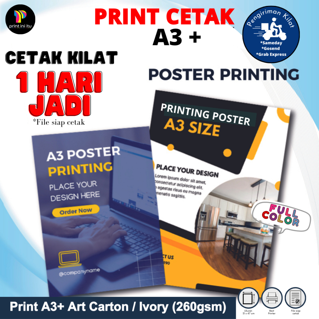 

Cetak A3 + Full Colour Print Murah A3 + Art Carton 260 gr