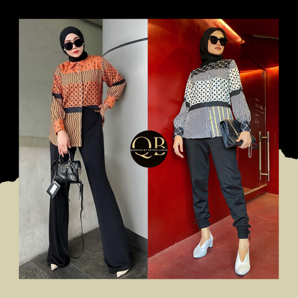 QB Mostly Me Blouse/Kemeja Wanita Terbaru Setelan Printing Wanita Kemeja Printing Inisial Bahan Wolf