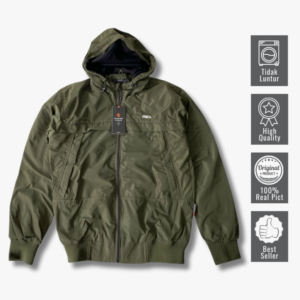 ROCKCABLE Jaket Bomber Taslan Premium - Jaket Casual Hoodie - Jaket Parasut Waterproof Pria Terbaru