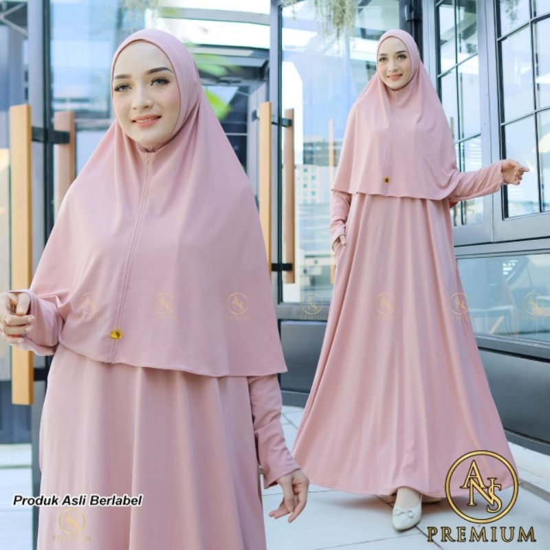 [Grosir/3Pcs]Gamis Dress Set Hijab Syari Plat Mahkota
