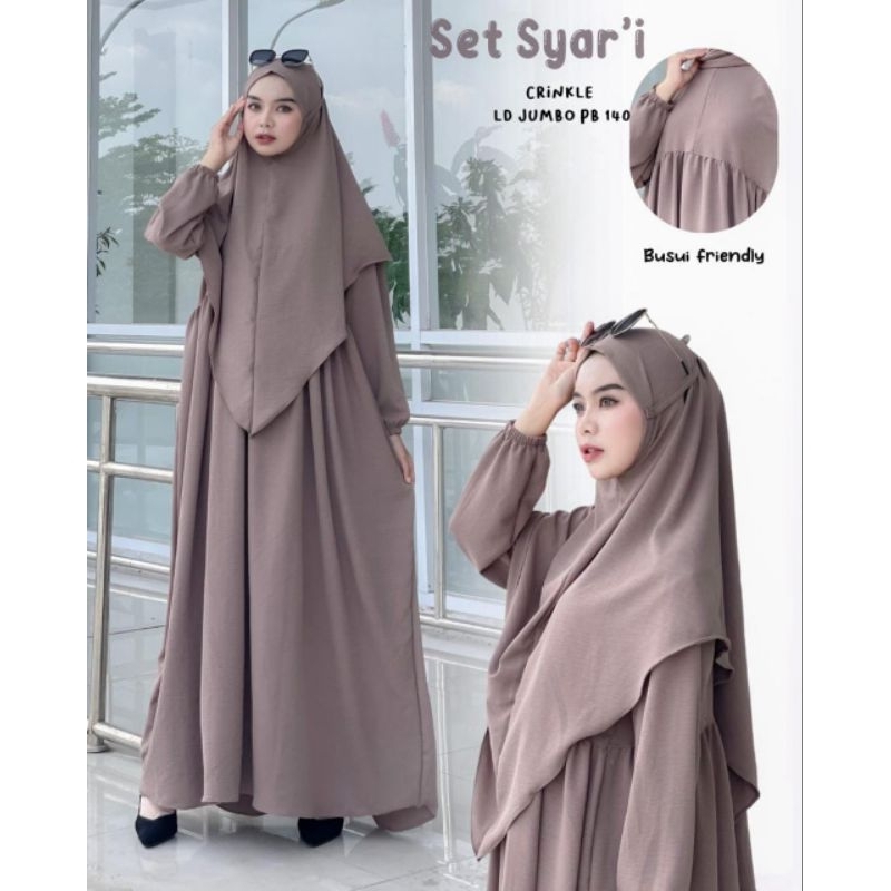 [Grosir/3Pcs]Gamis Set Hijab Crinkle Gamis Balqis Ans