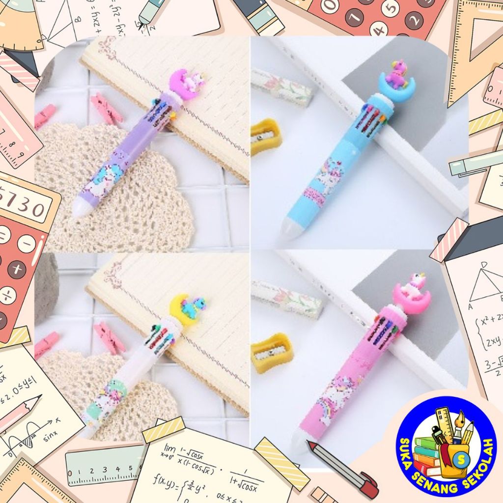 

Pulpen Warna 10 in 1 Color Unicorn Moon Ballpoint Pen S9009
