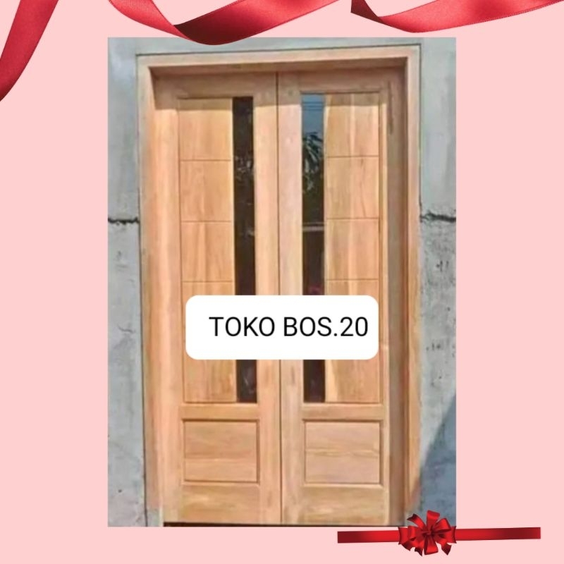 Pintu Utama Rumah Pintu Tarung Kaca Hitam Kupu Kupu Minimalis Kayu Mahoni