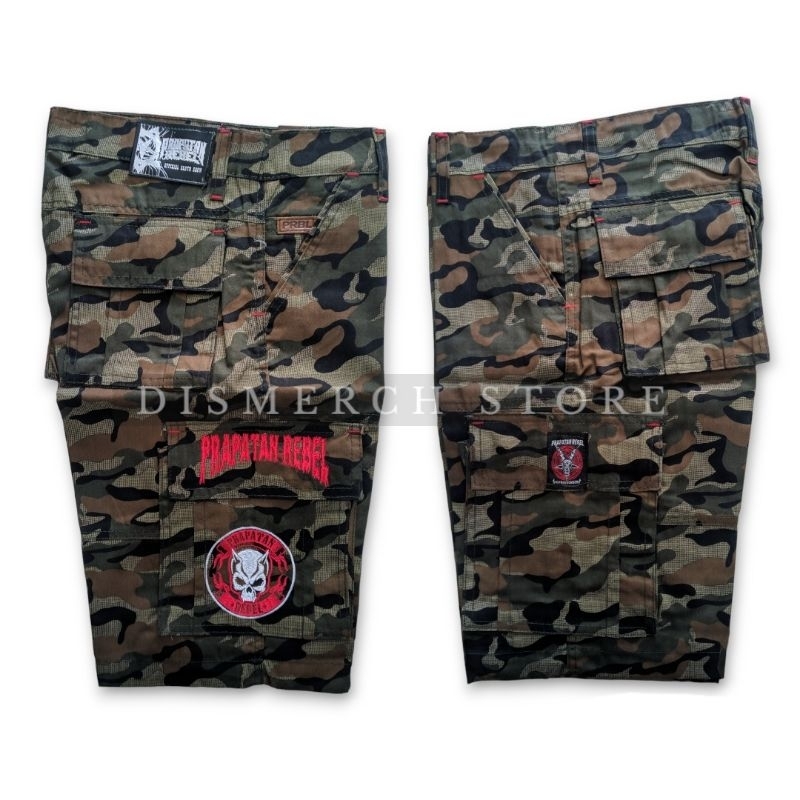Prapatan Rebel | Celana Pendek Cargo Doreng M (30) Bordir Metal Demon