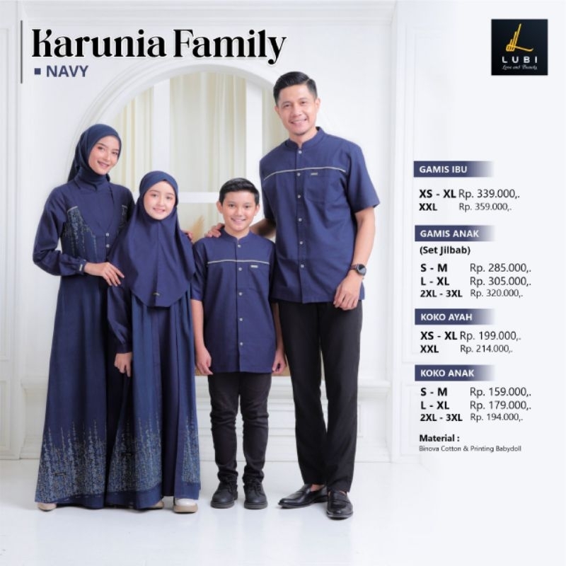 Lubi Karunia Family | Sarimbit Keluarga Lubi Karunia Navy | Gamis Karunia Navy | Koko Karunia Navy |
