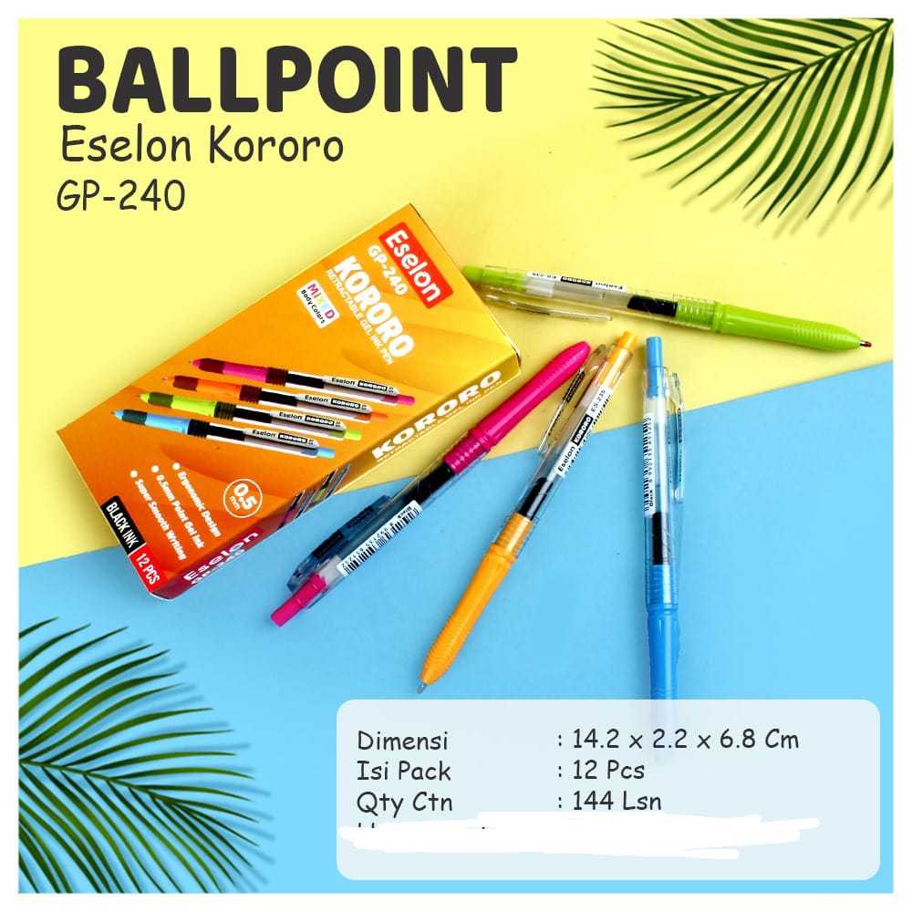 

Pulpen Gel Eselon GP-240 Kororo 1 Pack Isi 12 Pcs