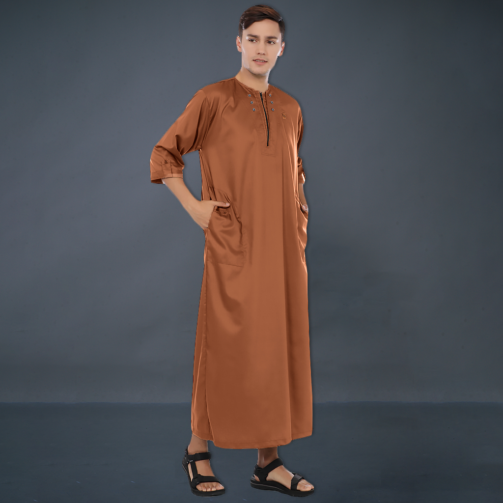 Kawan Muslim - Baju Jubah Gamis Pria Bahan Katun Toyobo Premium Bisa Cod Putih Hitam Hijau Abu-COKLAT