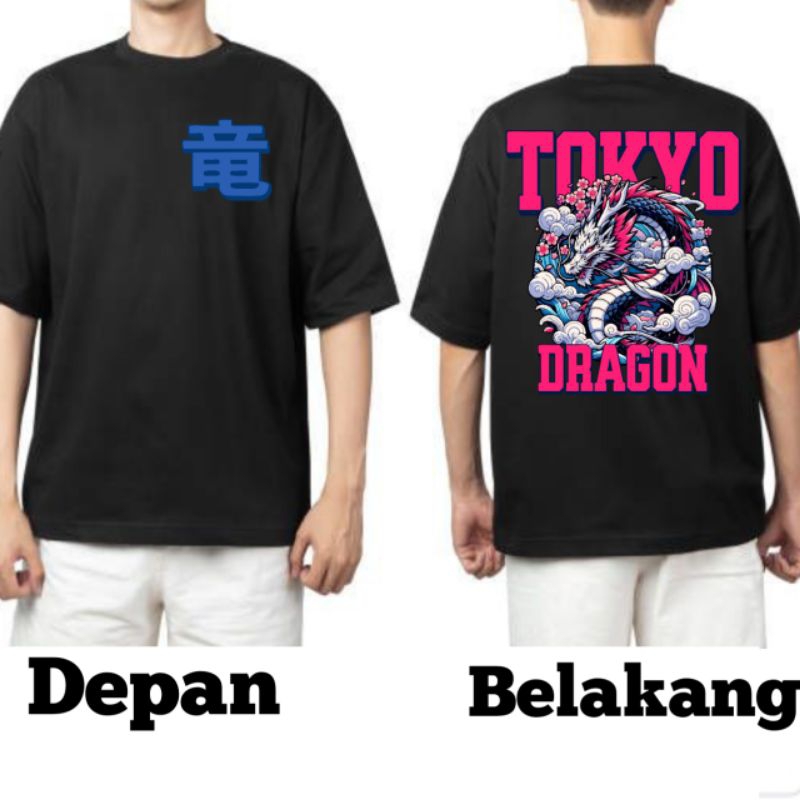 Kaos Oblong Pria Motif Naga/Dragon Tokyo Kaos Distro Pria Wanita Dewasa Kaos Murah