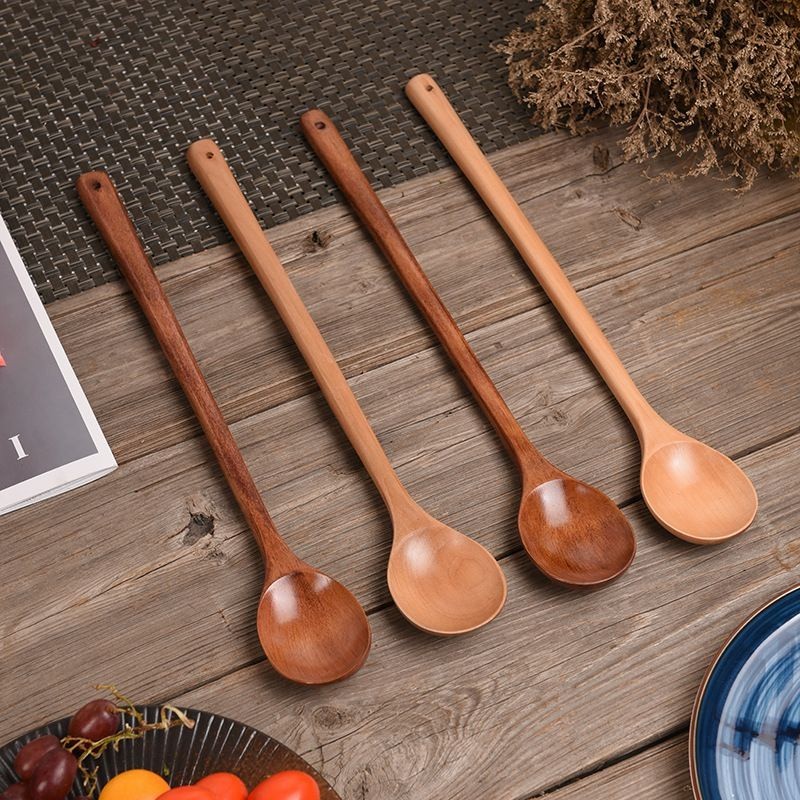 sendok kayu panjang 33cm / sendok masak kayu / sendok kayu korea - cream